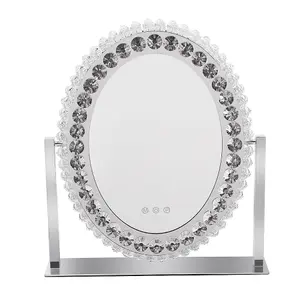 Vanity Makeup Mirror with Lights Large Oval Crystal Lighted Mirror for Bedroom