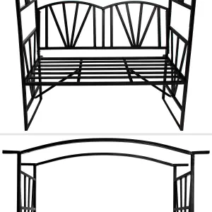 Garden Arch - steel rose arch with bench, 114 x 42 x 210 cm - black