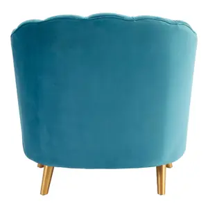 Interiors by Premier Blue Velvet Scalloped Armchair, Supportive Armrest Lounge Chair, Easy to Clean Velvet Accent Chair