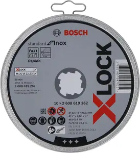 Bosch Professional X-LOCK Standard Straight Cutting Wheel for Inox - 10x125x1x22.23mm - WA 60 T BF