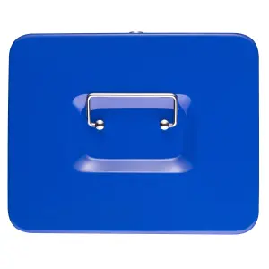 Hardys Metal Cash Box Money Bank Deposit Steel Tin Security Safe Petty Key Lockable - 10" Blue