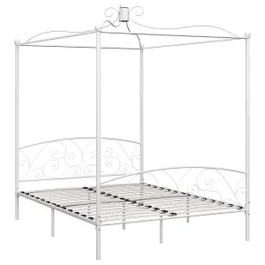 Berkfield Canopy Bed Frame White Metal 180x200 cm 6FT Super King