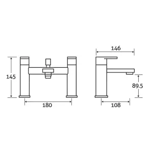 Galla Polished Chrome Square Deck-mounted Bath Shower Mixer Tap with Handset