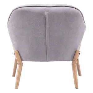 Light Grey Faux Wool Upholstered Scallop Back Armchair with Wooden Legs