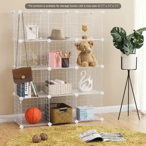 SONGMICS 12-Cube Wire Grid Storage Rack, Interlocking Shelving Unit with Metal Mesh Shelves and PP Plastic Sheets