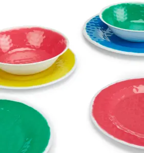 12pc Summer Mix & Match Melamine-(Strong Plastic)