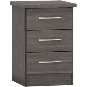 Cascio 3 Drawer Bedside Table Black Wood Grain