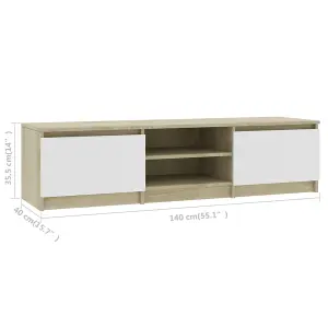 Berkfield TV Cabinet White and Sonoma Oak 140x40x35.5 cm Engineered Wood