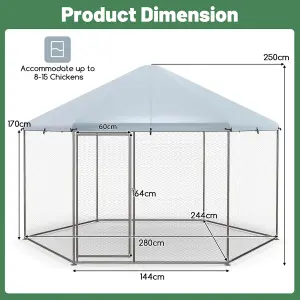 Costway Hexagonal Metal Chicken Coop Chicken Run House Spire-shaped Cage w/ Wire Mesh