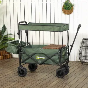 Outsunny Outdoor Push Pull Wagon Stroller Cart w/ Canopy Top Green