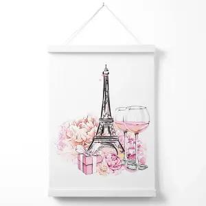 Eiffel Tower and Peonies Fashion Illustration Poster with Hanger / 33cm / White