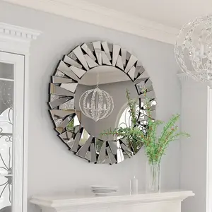 Round Wood Framed Wall Mounted Accent Mirror in Silver