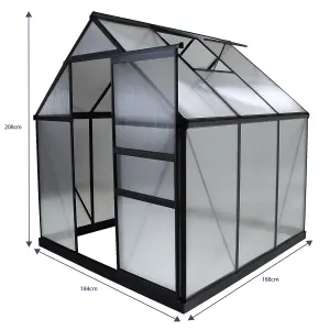 Charles Bentley Aluminium Frame Polycarbonate Greenhouse Grey 6 x 6.1ft