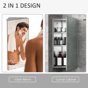 HOMCOM Bathroom Corner Wall Mirror Storage Cabinet Cupboard Stainless Steel