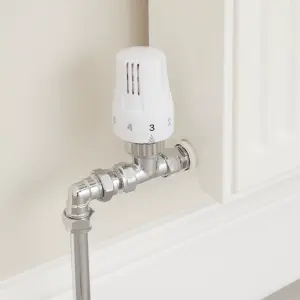 Flomasta Polished Straight Thermostatic Radiator valve (Dia)15mm x ½"