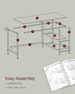 VASAGLE Writing Desk, Office Table with Dual Shelves, Versatile Workstation for Home or Office, Modern, Steel Frame, Maple White