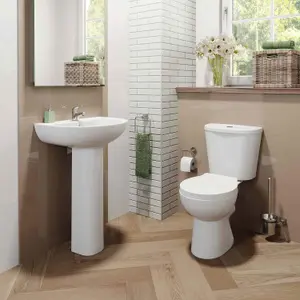 Curved Bathroom Wash Basin Sink Full Pedestal Floorstanding 1 Tap Hole Ceramic Modern Gloss White