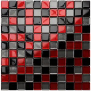 Glass mosaic on mesh for bathroom or kitchen 300mm x 300mm - Crimson Grey