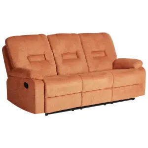 3 Seater Fabric Manual Recliner Sofa Orange BERGEN