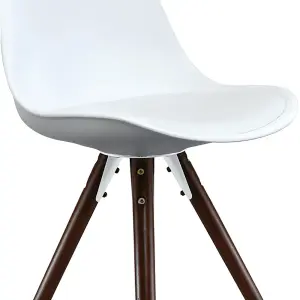 Soho White Plastic Dining Chair with Pyramid Dark Wood Legs