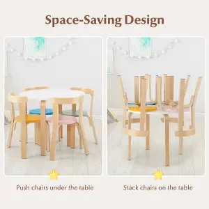 Costway 5-Piece Kids Table and Chair Set Children Wooden Activity Table 4 Curved Chairs