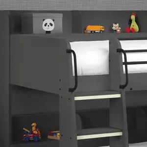 Abby Single (3') Standard Bunk Bed with Bookcase Anthracite