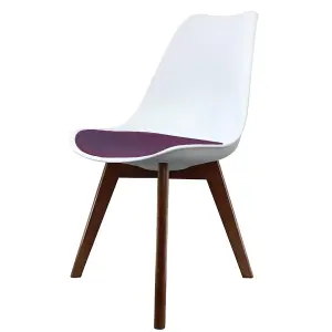 Soho White & Aubergine Plastic Dining Chair with Squared Dark Wood Legs