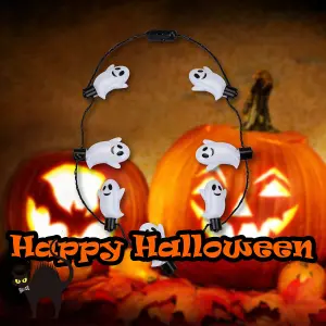 Halloween Ghost Necklace with LED Light Up Trick or Treat Party  White