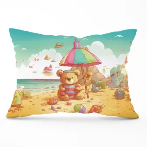 Teddy Bead On A Beach Holiday Cushions 33cm x 48cm