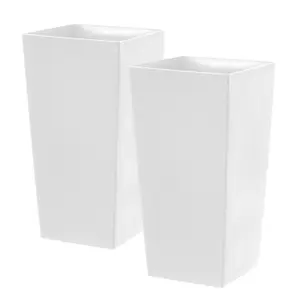 simpa 27L Large Square Milano Grande Planter Pot - WHITE Set of 2 Pots - 51cm (H) x 26.5cm (W) x 26.5cm (D)