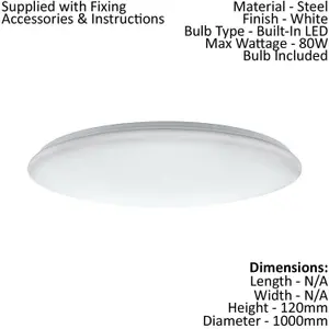 Flush Ceiling Light Colour White Shade White Plastic Bulb LED 80W Included