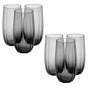 Queensway Home & Dining 500ml 6 Pcs Linka Dark Grey Coloured Glassware Cup Tall Short Cocktail Tumblers Sets