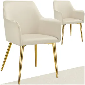 Dining Chair Avane - velvet look, padded armchair, high backrest and armrests - beige