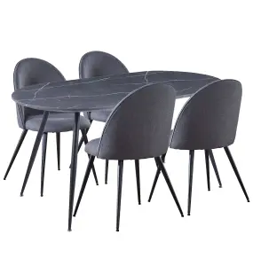 Hallowood Furniture Cullompton Large 160cm Oval Table with 4 Grey Curved Back Chairs