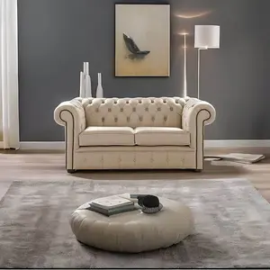 Chesterfield 2 Seater Shelly Pebble Leather Sofa Settee Bespoke In Classic Style