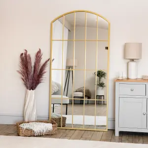 Jobu home - Tomi - Full Length Gold Metal Arched Lattice Window Mirror - 180cm x 90cm