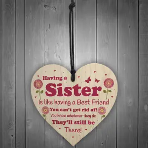 Funny Sister Gift Wooden Hanging Heart Quirky Sister Gift For Birthday Christmas