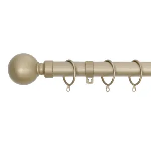 A.Unique Home Plain Round Ball Metal Extendable Curtain Pole with Rings and Fittings (25/28mm) - Matte Gold, 70cm - 120cm  Approx