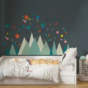 Walplus Combo Kids - Green Mountains With Colourful Dots PVC