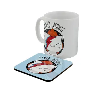 VI Pets David Meowie Mug and Coaster Set White/Blue (One Size)