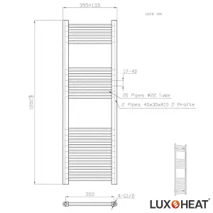 Towel Radiator Rail 1200 x 400 for Central Heating with White Finish