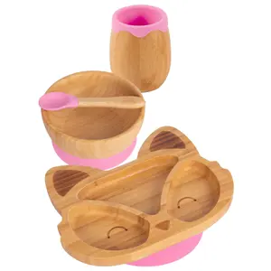 Tiny Dining - Fox Bamboo Suction Baby Feeding Set - Pink - 4pc