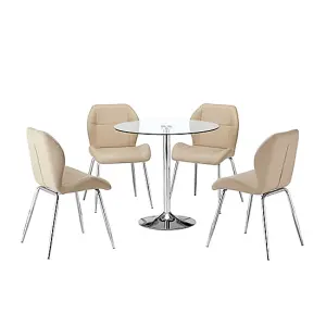 Furniture In Fashion Dante Clear Glass Dining Table With 4 Darcy Taupe Chairs