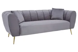 Interiors by Premier Glamorous Three Seater Grey Velvet Sofa,Grey velvet upholstered Couch, Versatile Settee Sofa For Patio