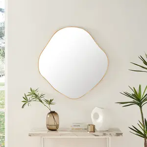 Loscalzo Pebble Metal Framed Wall Mirror - Organic Shape Hallway Mirror Gold