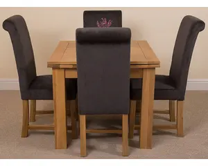 Richmond 90cm - 150cm Square Oak Extending Dining Table and 4 Chairs Dining Set with Washington Black Fabric Chairs