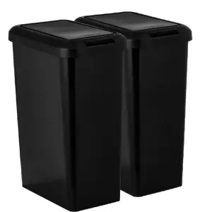 Recycling 45 Litre Set of 2 Waste Utility Plastic Bins Interlocking Clips Lift and Swing Black Bin, 2 x 45L Bins