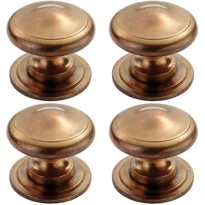 4x Cottage Cupboard Door Knob 38mm Diameter Solid Bronze Cabinet Handle