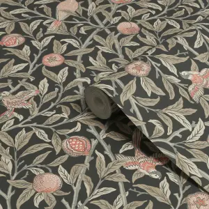 William Morris Gallery Collection Charcoal Bird & Pomegranate Smooth Wallpaper