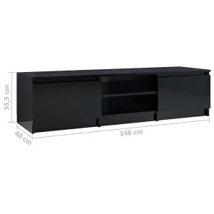 Berkfield TV Cabinet High Gloss Black 140x40x35.5 cm Engineered Wood